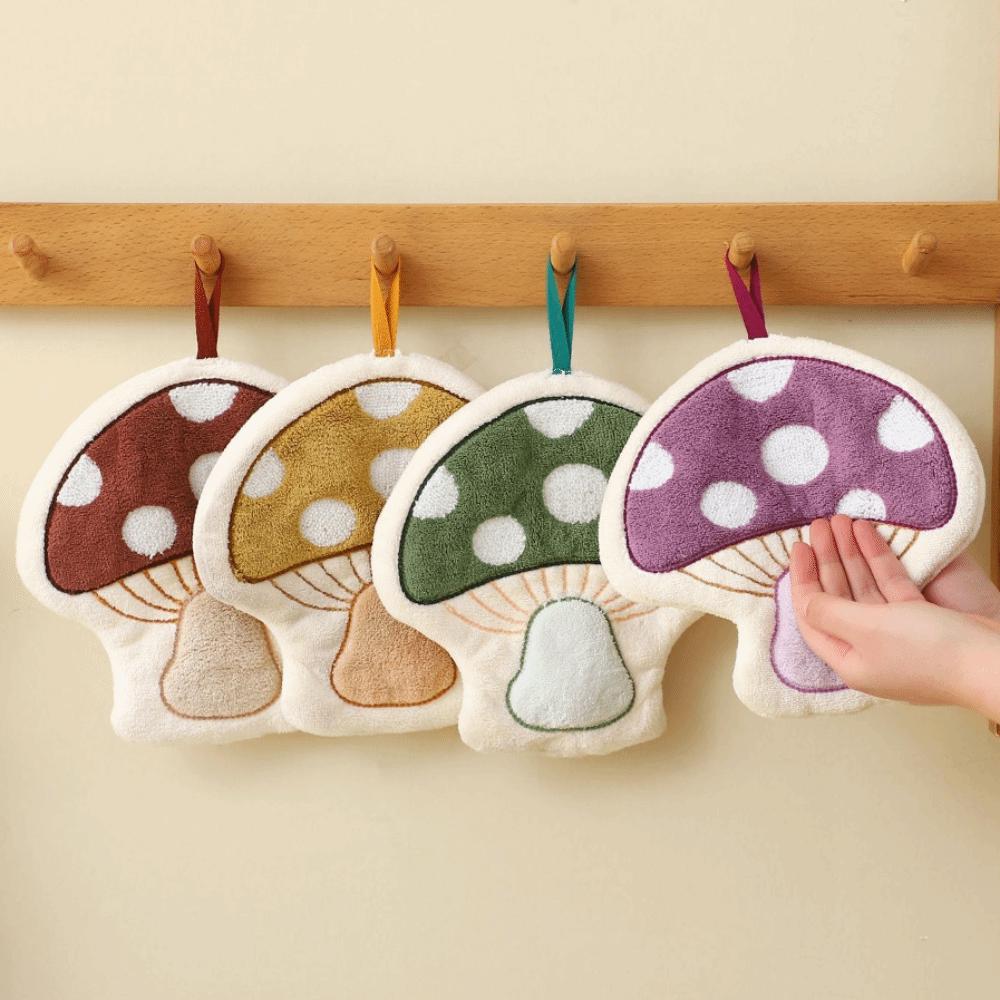 Soft Mushroom Theme Hand Towel Coral Fleece Bathroom Kerchief Toilet Handkerchief  Kitchen Home
