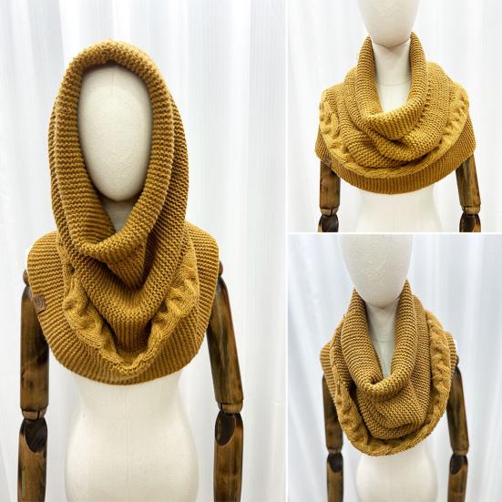 Yousheng Winter Wool Knitting Scarf Women Men Solid Color Dual Use Shawl Scarf Twist Texture Versatile Warm Hat Scarf