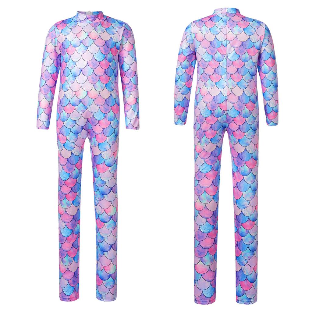 Гимнастический купальник для девочек, комбинезон русалки с длинными рукавами, боди, комбинезоны для акробатики, танцевальные балетные велосипедки