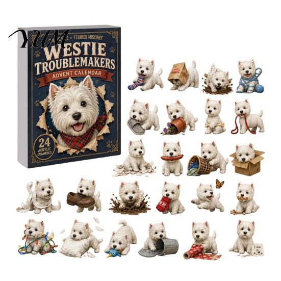 Cute Animal Desk Ornaments 24 Days Dog Advent Calendar 2026, 2D Acrylic Puppy Christmas Pajamas Series Hanging Pendants Countdown Calendar,