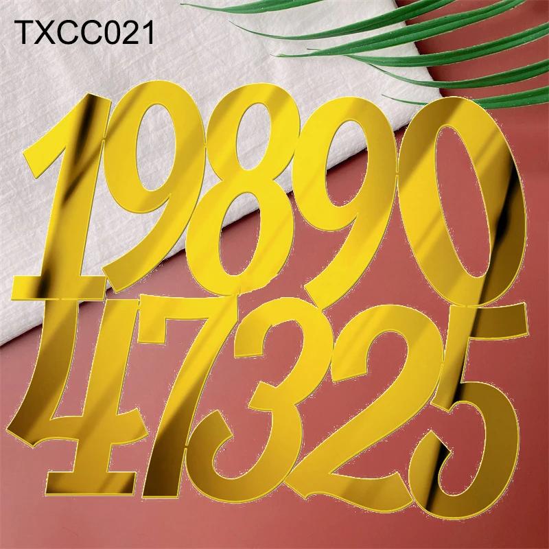 Золотое зеркальное акриловое украшение для торта С Днем рождения Английский алфавит Римская цифра Свадебная вечеринка Топпер для торта Вставка для кекса Флажок