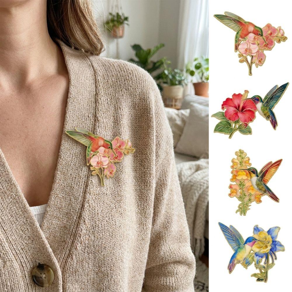 Chinese Style Hummingbird Flower Enamel Pin Zinc Zinc Zinc Alloy Luxury Bird Badges  Nature Lovers