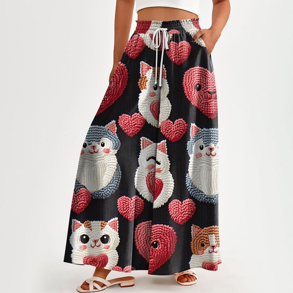 Женские брюки с высокой талией, широкие, повседневные, струящиеся брюки-палаццо, брюки с цветочным принтом и карманом