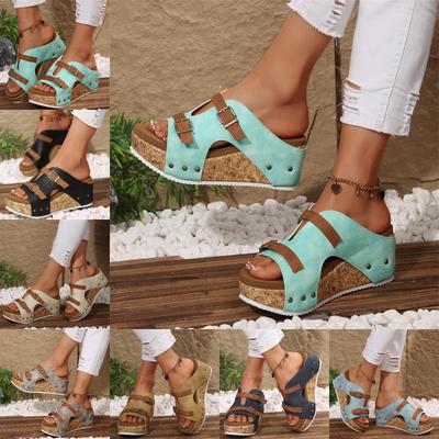 Женские кожаные сандалии Легкие в носке Ортопедический комфорт Не регулируемые ремешки с пряжками Открытый носок Повседневные Нарядные Летние Пляжные Уличные Шлепанцы