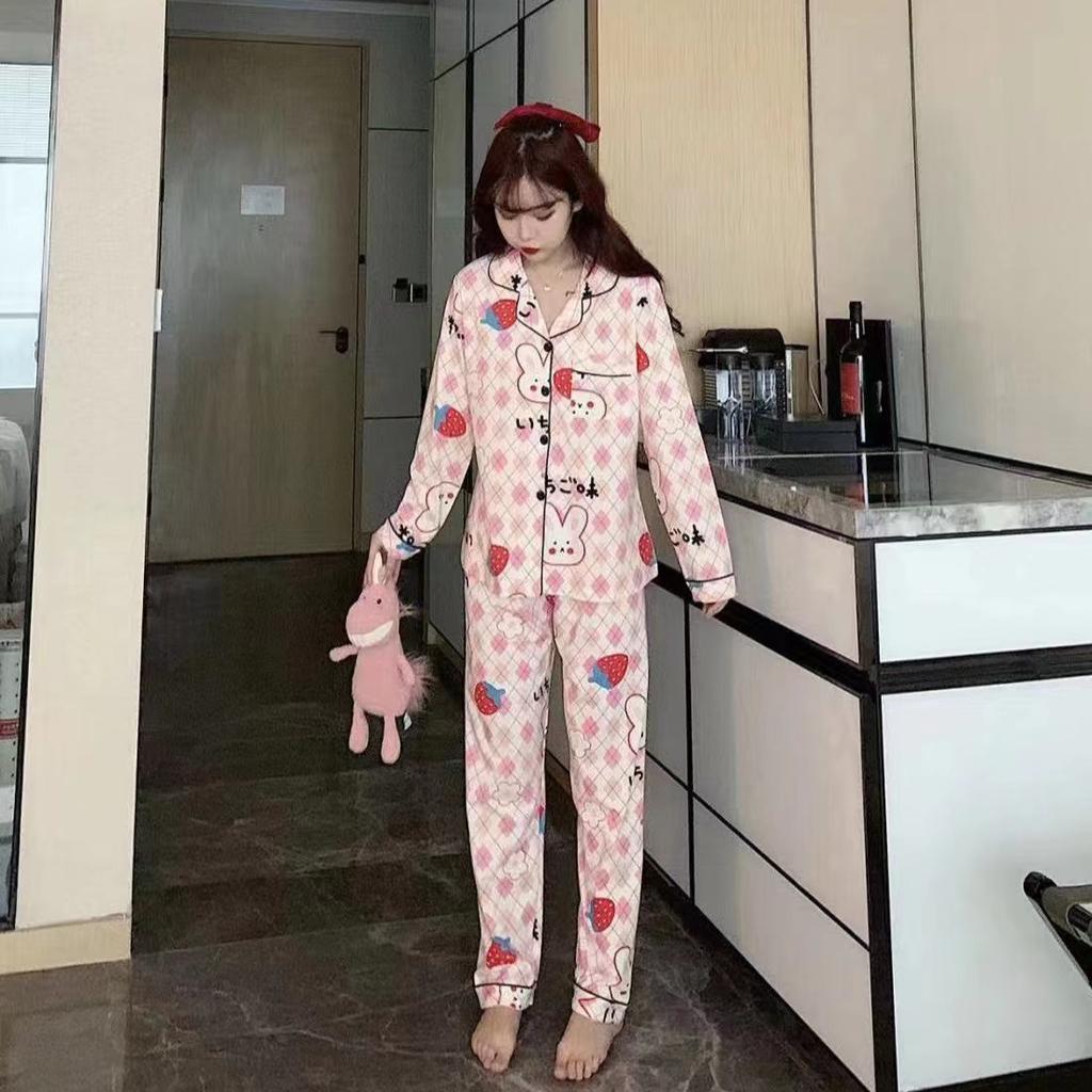 New Women's Pajamas Autumn Long Sleeve Loose Large Size Home Clothes Set Cute Cartoon Home Clothes Cardigan Spring Pajamas Set