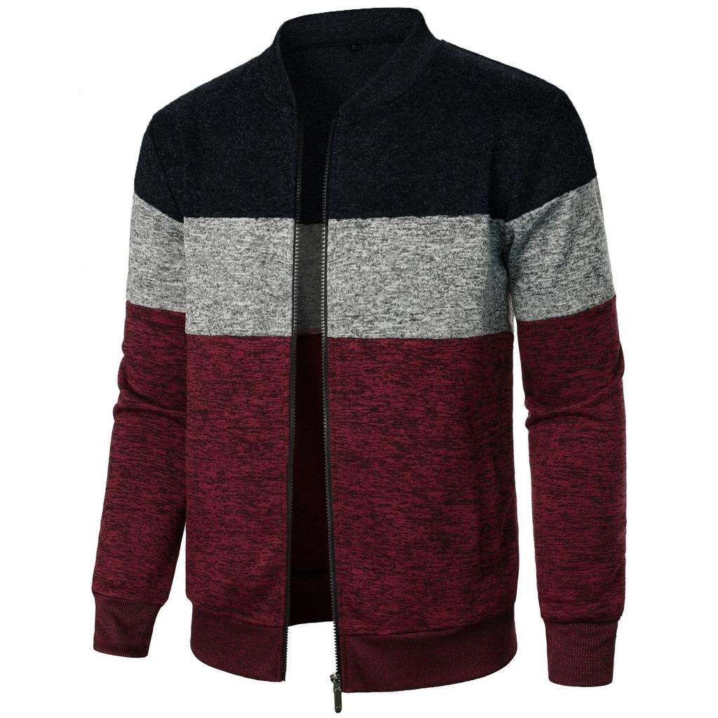 Autumn Winter Cardigan Sweater Men Fleece Zipper Sweaters Velvet Contrast Striped Sweater Coats Casual Jackets