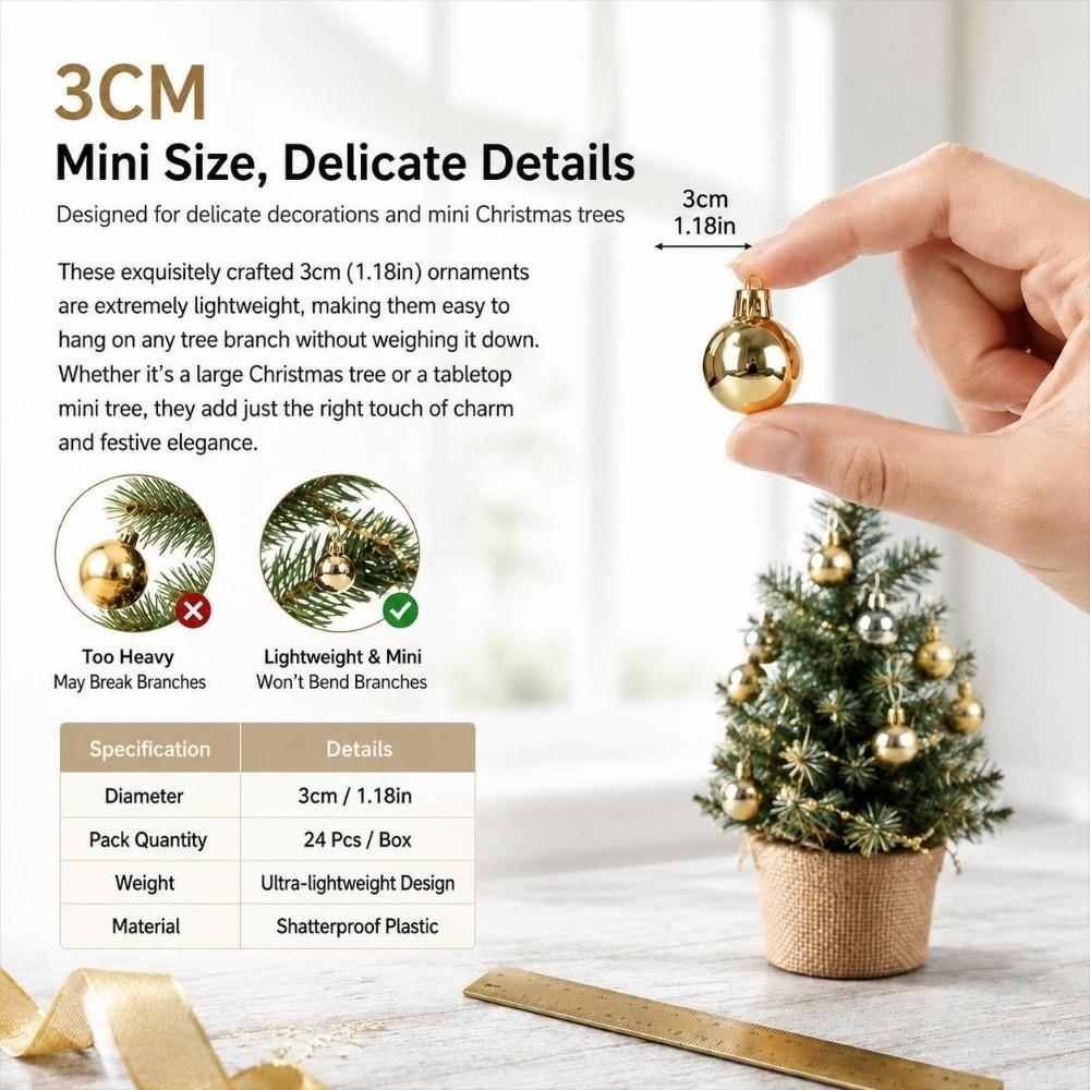 24Pcs 3cm Christmas Ornaments Plastic Christmas Ball Ornament Home Garden Decoration