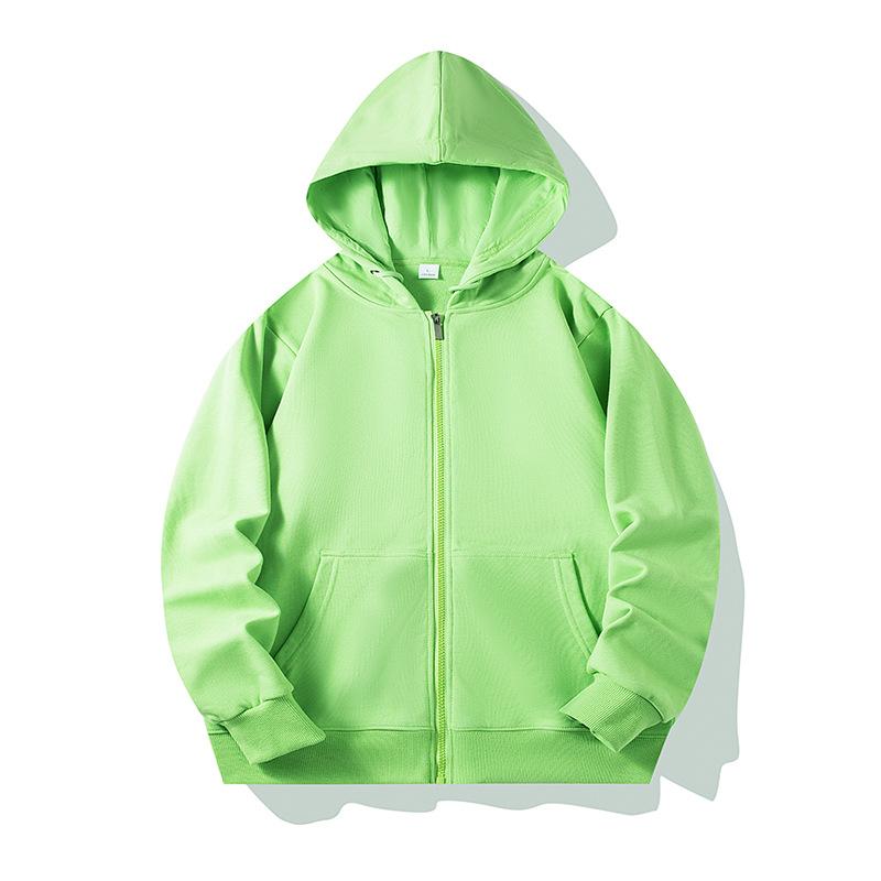Solid Color Cotton Blends Sweatshirt Zipper Loop Knit Hooded Cardigan Jacket Loose Hoodie Team Uniform Work Advertising Hoodies Coat