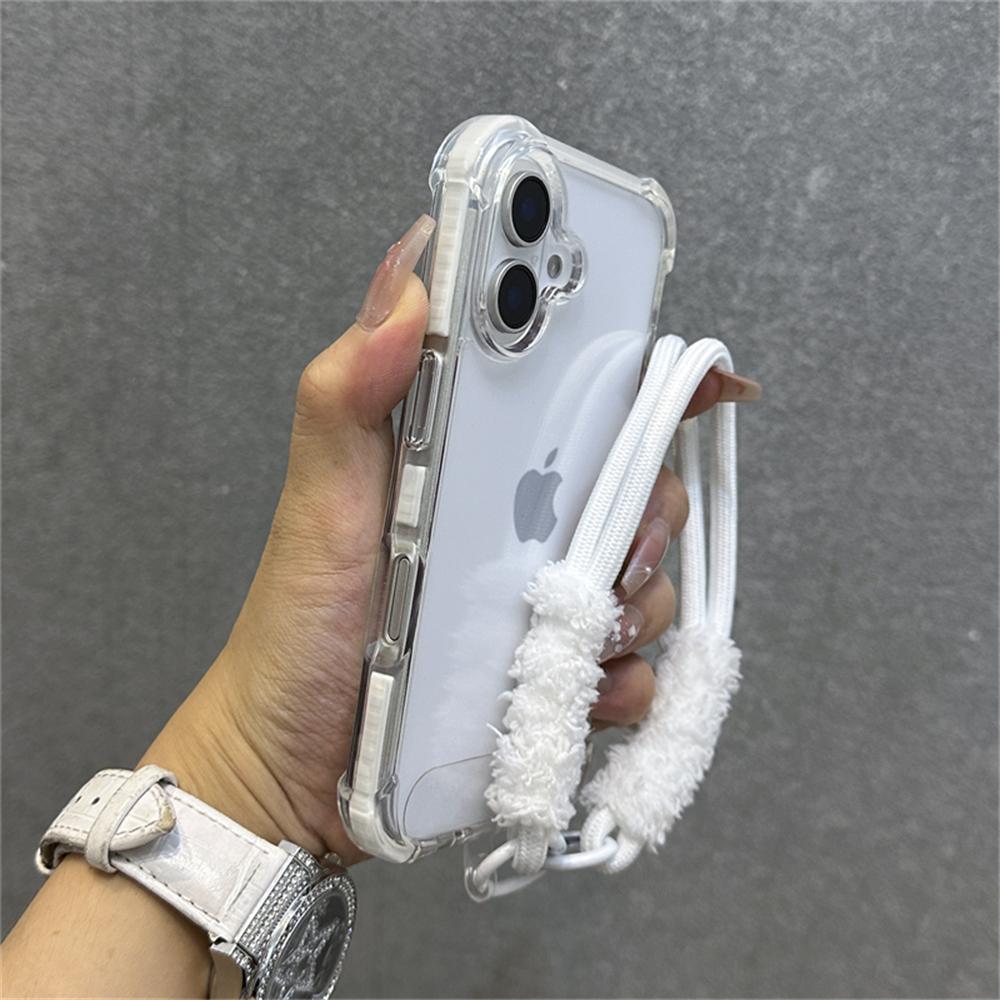 Hybrid Bumper Armor Transparent With Wrist Strap Case For 15 17 11 12 13 14 16 Pro Max Plus XR Shockproof Air Bag Cover