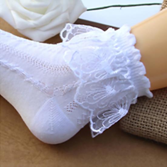 1Pair Socks Solid Color Anti-skid Cotton Baby Girls Lace Socks for Dancing