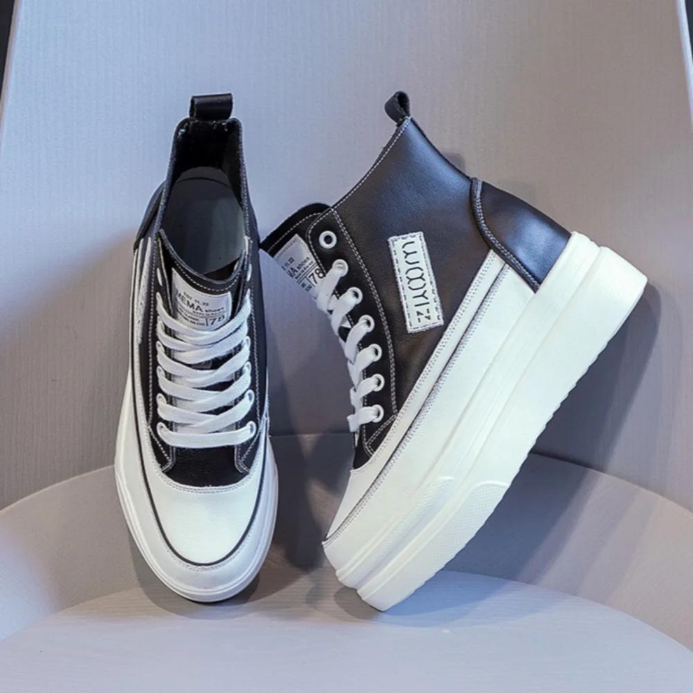 Женская обувь, модная, увеличивающая внутреннюю высоту, повседневная обувь, женская весенняя новая белая обувь с высоким берцем для студентов, белые кроссовки