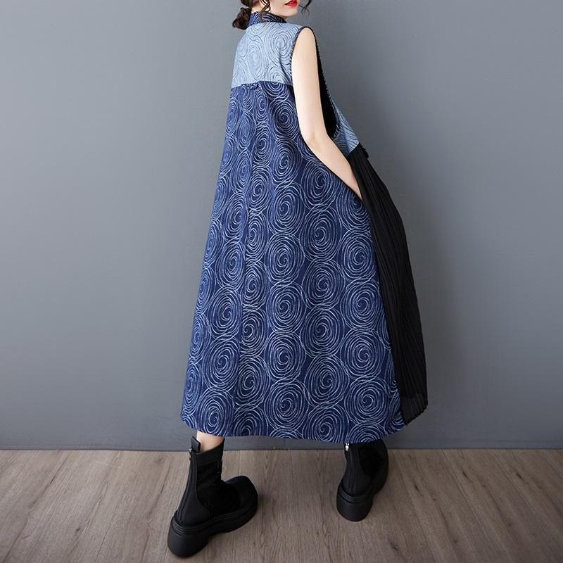 Без рукавов Большие размеры джинсовая винтажная пэчворк новые платья для женщин повседневное свободное длинное летнее платье