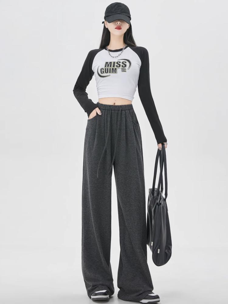 Широкие брюки женские весенне-осенние клейкие рисовые брюки свободные ленивые повседневные брюки с высокой талией корейская уличная одежда