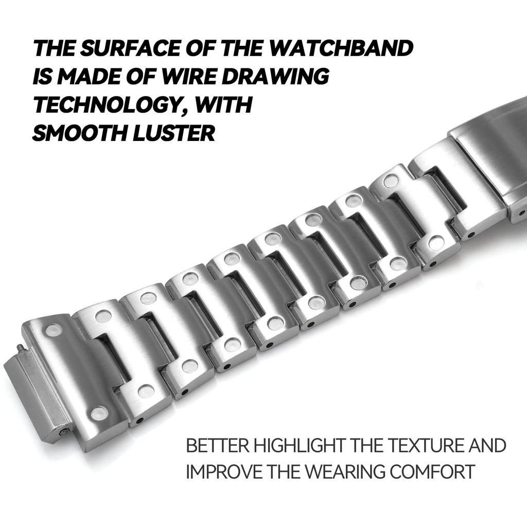 Korlexchi 316 Stainless Steel Bracelet Watch Band, Custom Metal Strap, Compatible with Casio and G-SHOCK Men's GM5600 and GM-5600B (Black)