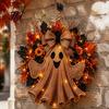 Decorative Wreath for Fireplace Rustic Halloween Ghost Front Door, Farmhouse Burlap Hanging Door with Maple Leaves, Sunflowers Porch Wall Indoor