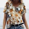 2025 Женская футболка Летняя 3D Цветочная футболка Женская одежда больших размеров Дизайнерская рубашка с коротким рукавом Женская блузка с V-образным вырезом
