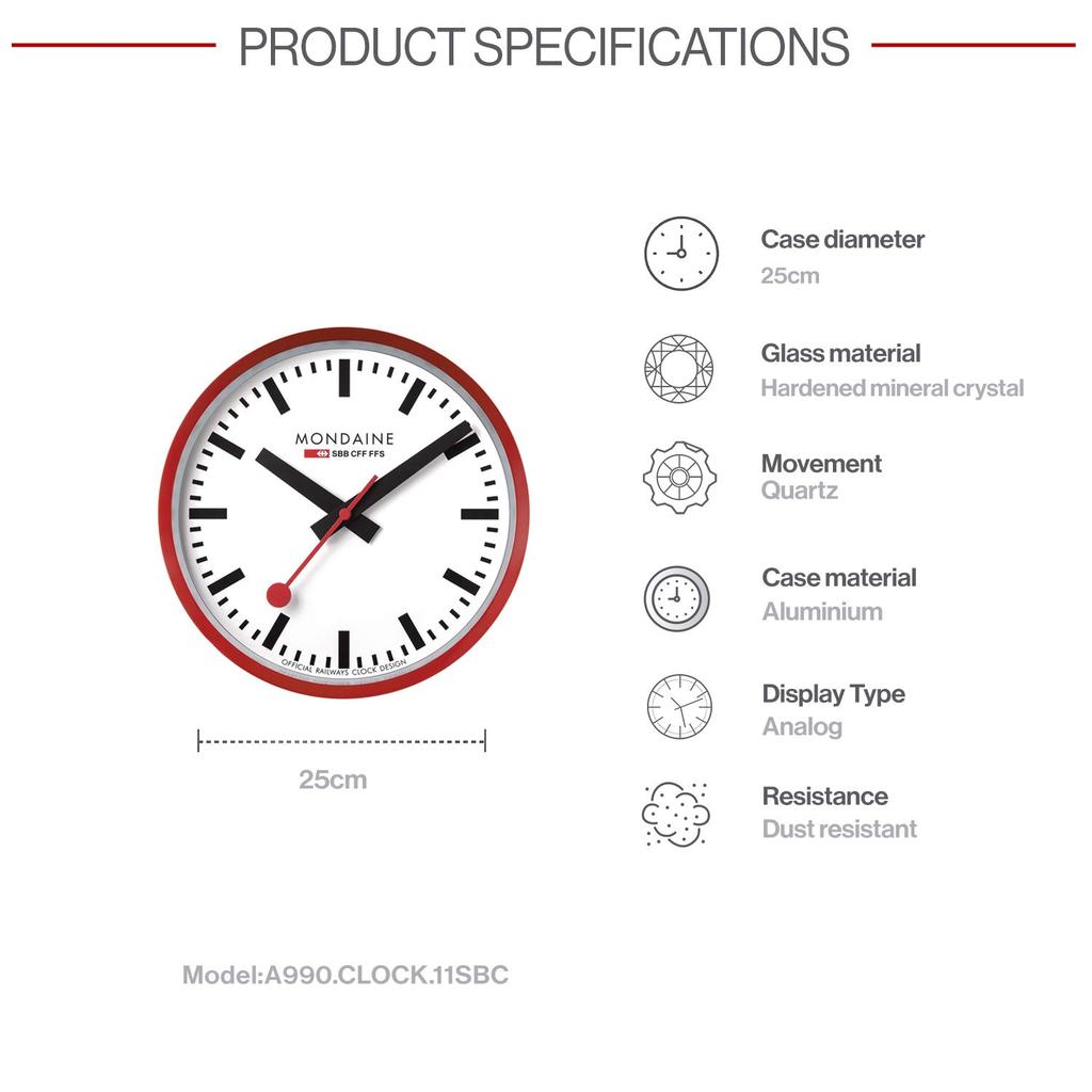 MONDAINE Wall Clock Red A990.CLOCK.11SBC [Item]