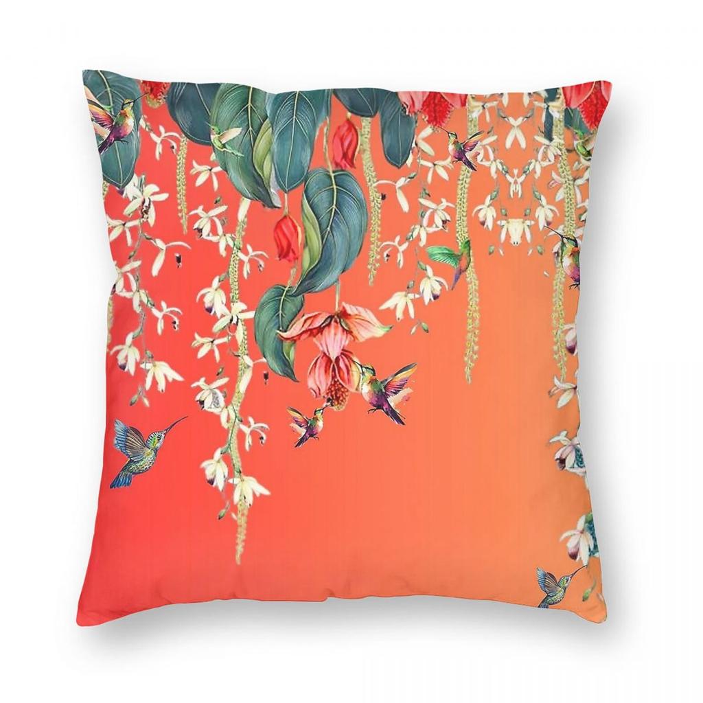 Coral TwoToned Floral With Birds Pillowcase Polyester Linen Velvet Creative Decor Throw Pillow Home Cushion Cover Wholesale