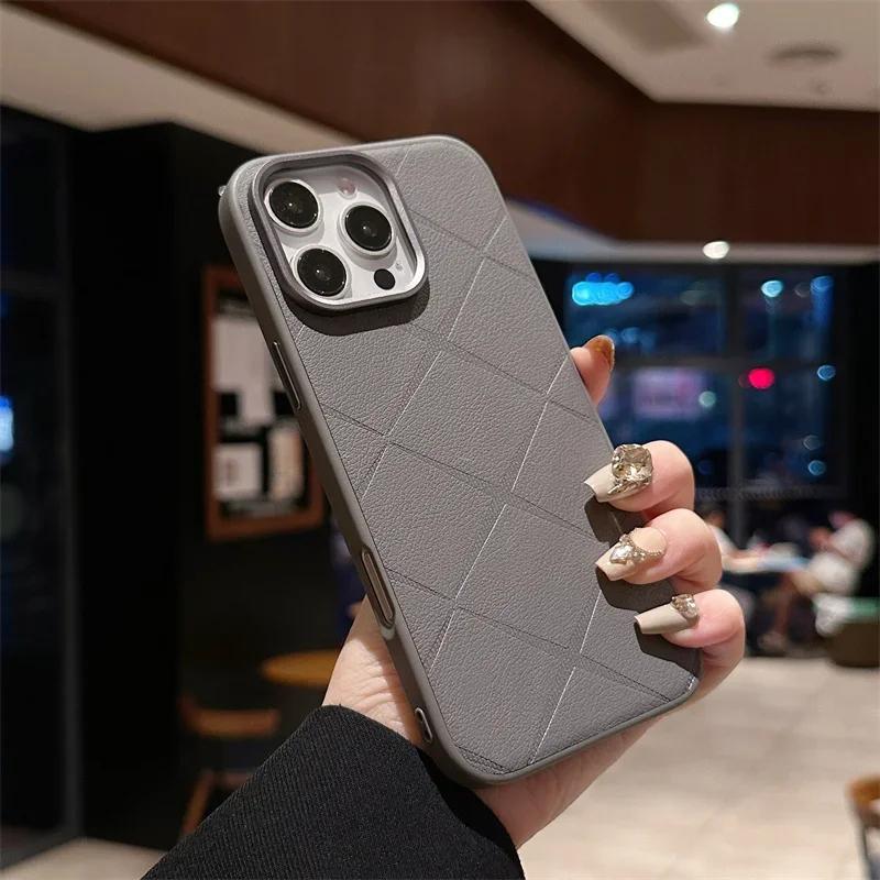Роскошный клетчатый кожаный мягкий жесткий чехол для телефона iPhone 16 15 14 Pro Max защитный бампер от падений