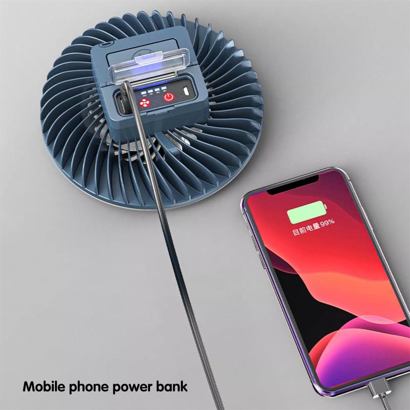 Портативный уличный вентилятор для кемпинга со светодиодным фонарем, 3-скоростной тихий USB-аккумуляторный мини-вентилятор с подвешиванием