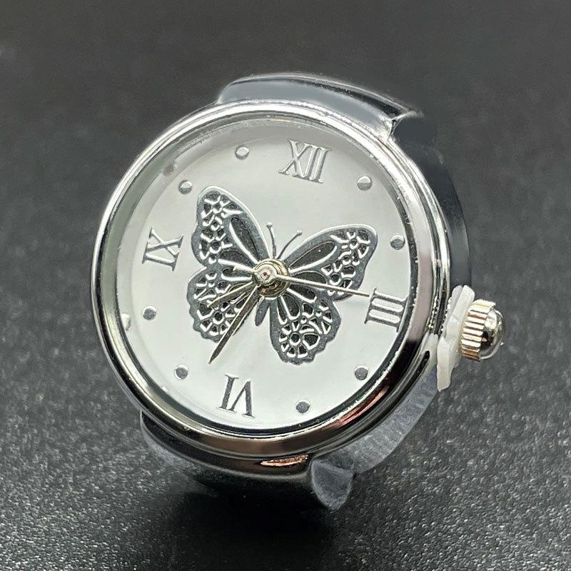 Women Dial Quartz Analog Finger Ring Watch for Butterfly Elastic Gift for Creati