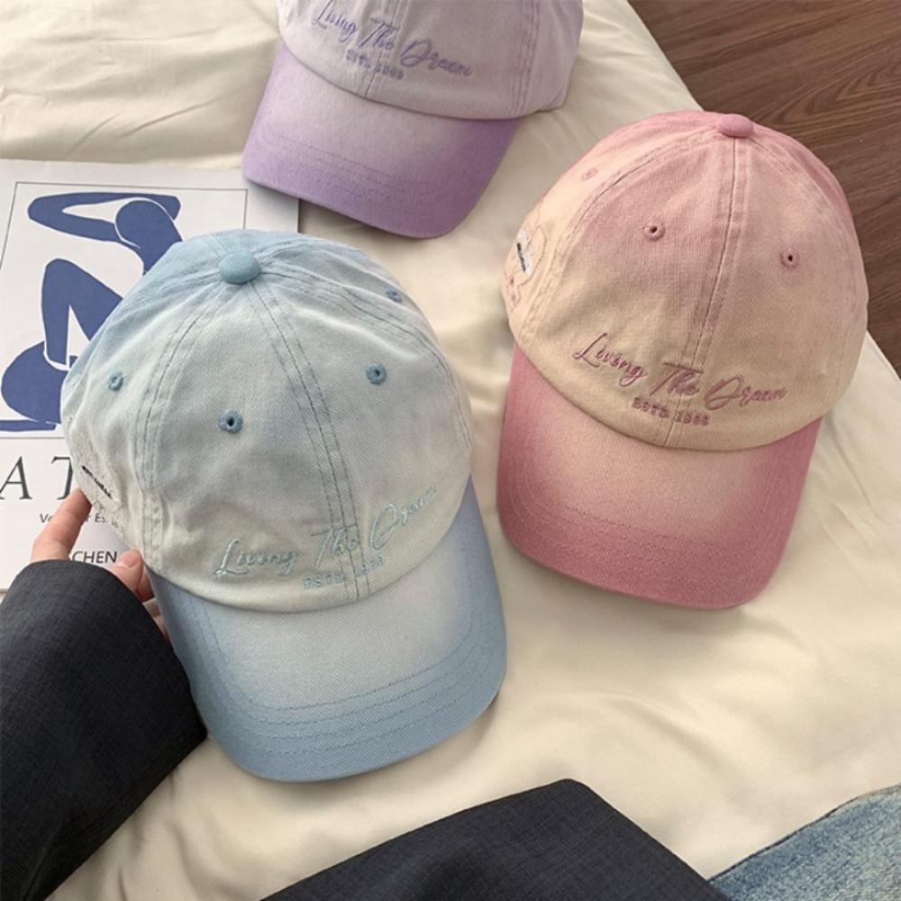 Бейсболка градиентного цвета с вышитыми буквами и изогнутыми полями, модная солнцезащитная шляпа для женщин и девочек