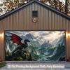 1 piece of 2D flat background cloth background cloth featuring a castle and a flying dragon guarding a mountain waterfall.PMJ