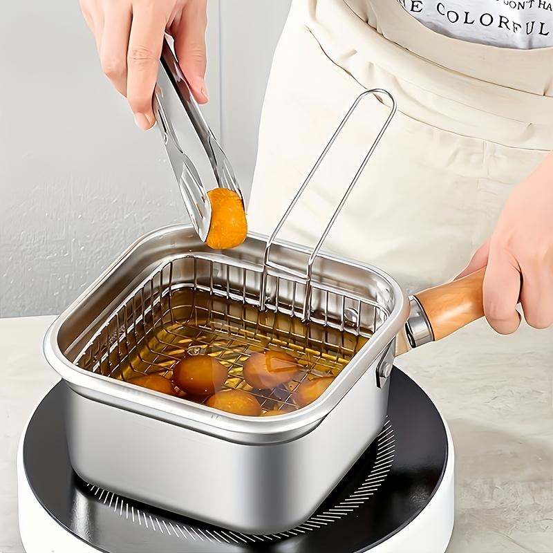 Фритюрница из нержавеющей стали для картофеля фри и куриных крылышек, кастрюля, совместимая с индукцией/плитой, бытовая маленькая масленка с фильтром