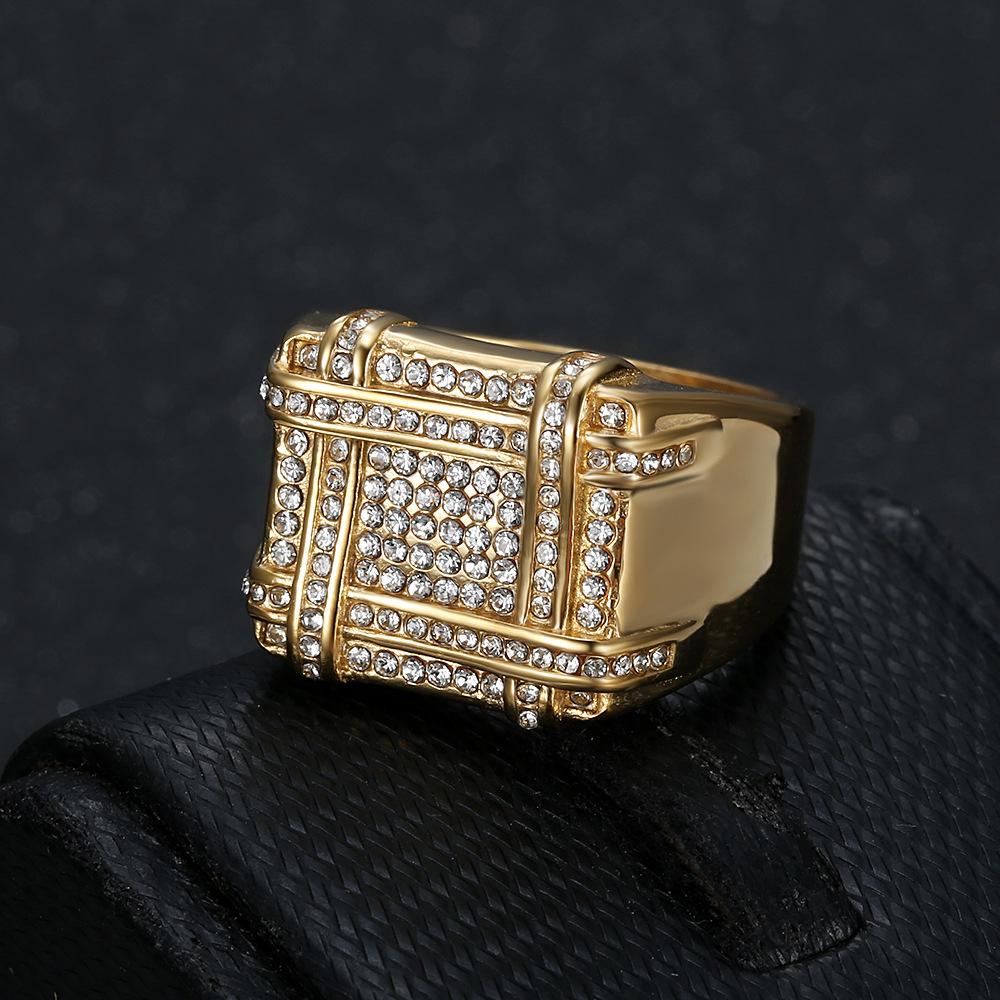 Ring New Hip-hop Jewelry Gold-plated Diamond Luxury Square Men's Ring