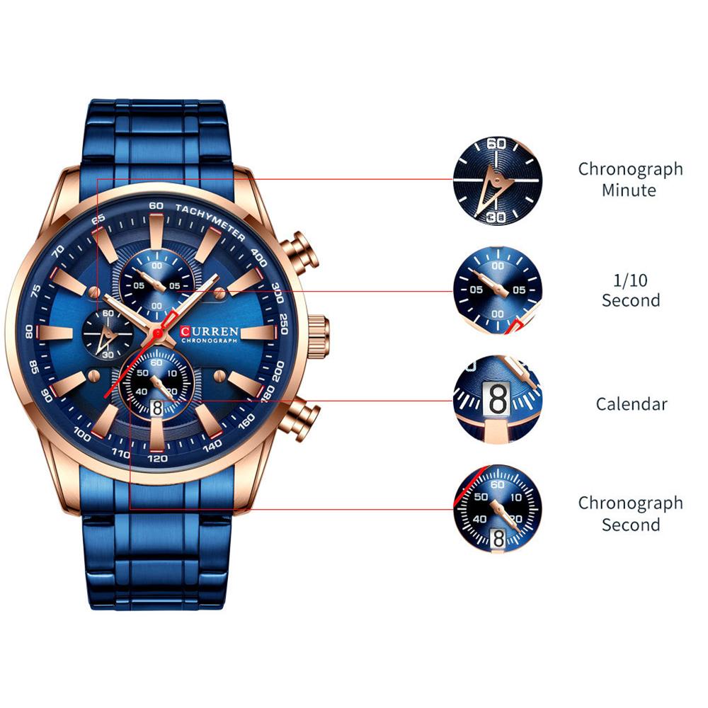 CURREN Man Watches Luxury Sporty Chronograph Wristwatches for Men Quartz Stainless Steel Band Clock Luminous Hands