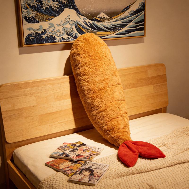 100cm Kawaii Fried Shrimp Plush Toys Lifelike Cuisine Tempura Stuffed Animal Doll Soft Funny Pillow Birthday Gifts
