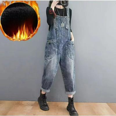 Комбинезон женский свободный большого размера плюс бархат толстый литературный ретро свободный с высокой талией шаровары цельный