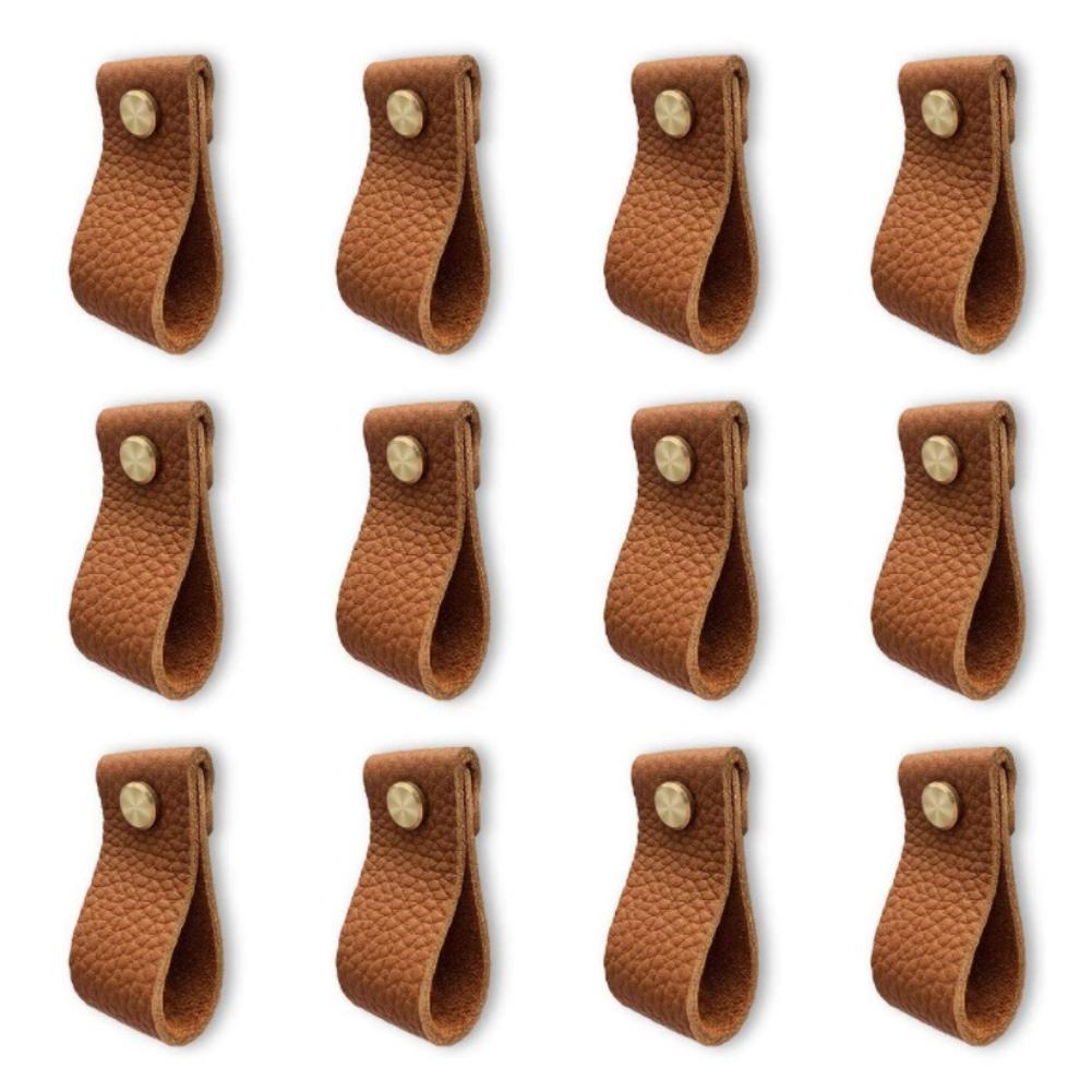 12pcs Genuine Leather Drawer Pulls Sturdy Heavy Duty Leather Handles