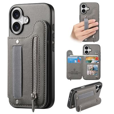 Кошелек с молнией, слотами для карт, кожаный чехол для iPhone 16 15 13 Pro Max 14 Plus 16Pro 15Pro, эластичный шнурок, кожаный чехол на запястье