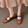French Vintage Pumps Elegant Square Head Thick Low Heel Mary Jane Shoes Women's New Belt Buckle Single Loafers Tacones Mujer