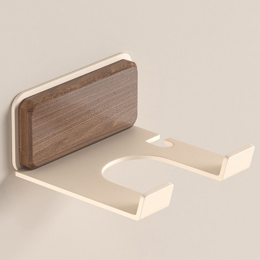 Деревянный держатель для фена без сверления, самоклеящийся настенный, полка для ванной комнаты, нержавеющий круглый крючок, подставка для фена