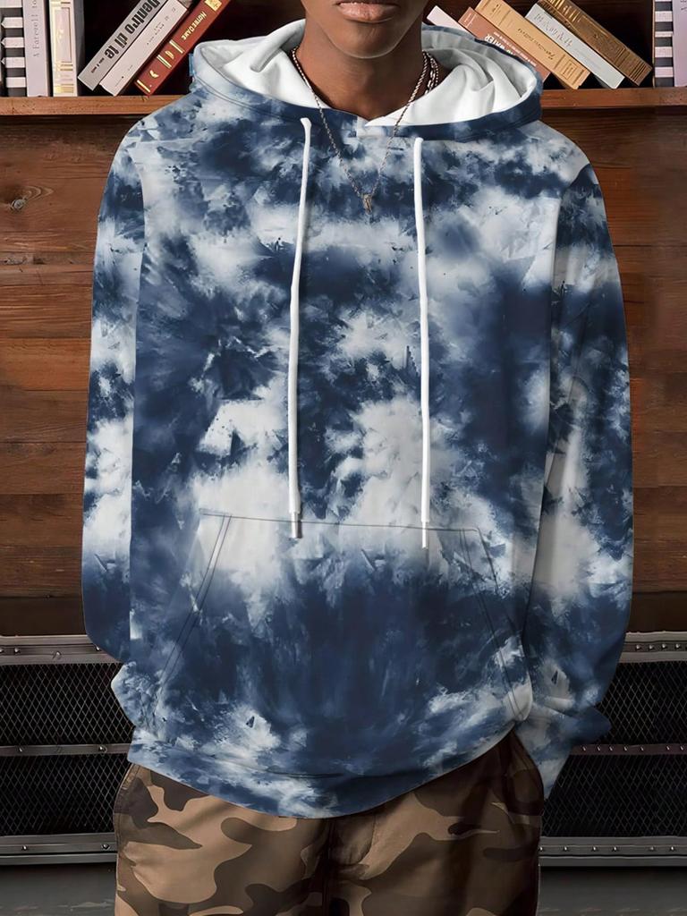 Мужская повседневная толстовка с капюшоном в стиле тай-дай с карманом-кенгуру, свободный крой, весна-осень