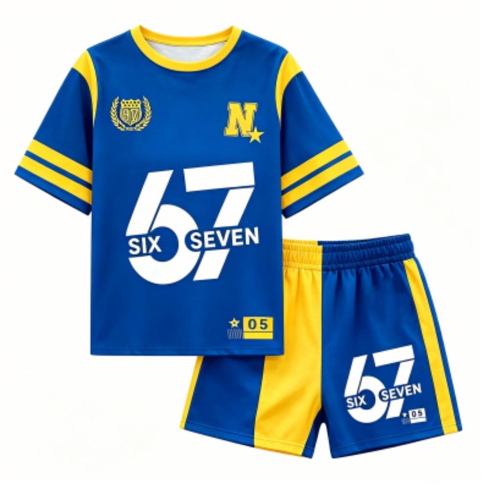 Men's Fashion Letter Number 67 Printed Outdoor Street Men's T-shirt and Shorts 2 Piece Set Summer Casual Outfit Men's and Women's Sports Set