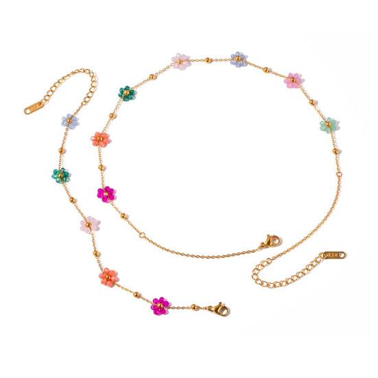 Женское ожерелье, браслет, красочный цветок, подвеска, регулируемая длина, милый стиль, выпускной, свадьба, вечеринка, шея и запястье, подарок на день рождения, годовщину