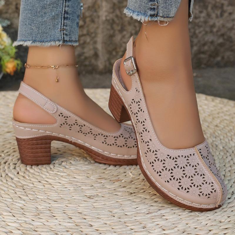 Мода Большой Размер Круглый Носок Неглубокий Вырез Одинарный Ремешок Высокий Каблук Летние Новые Сандалии Баотоу Водонепроницаемые Тайваньский Квадратный Каблук