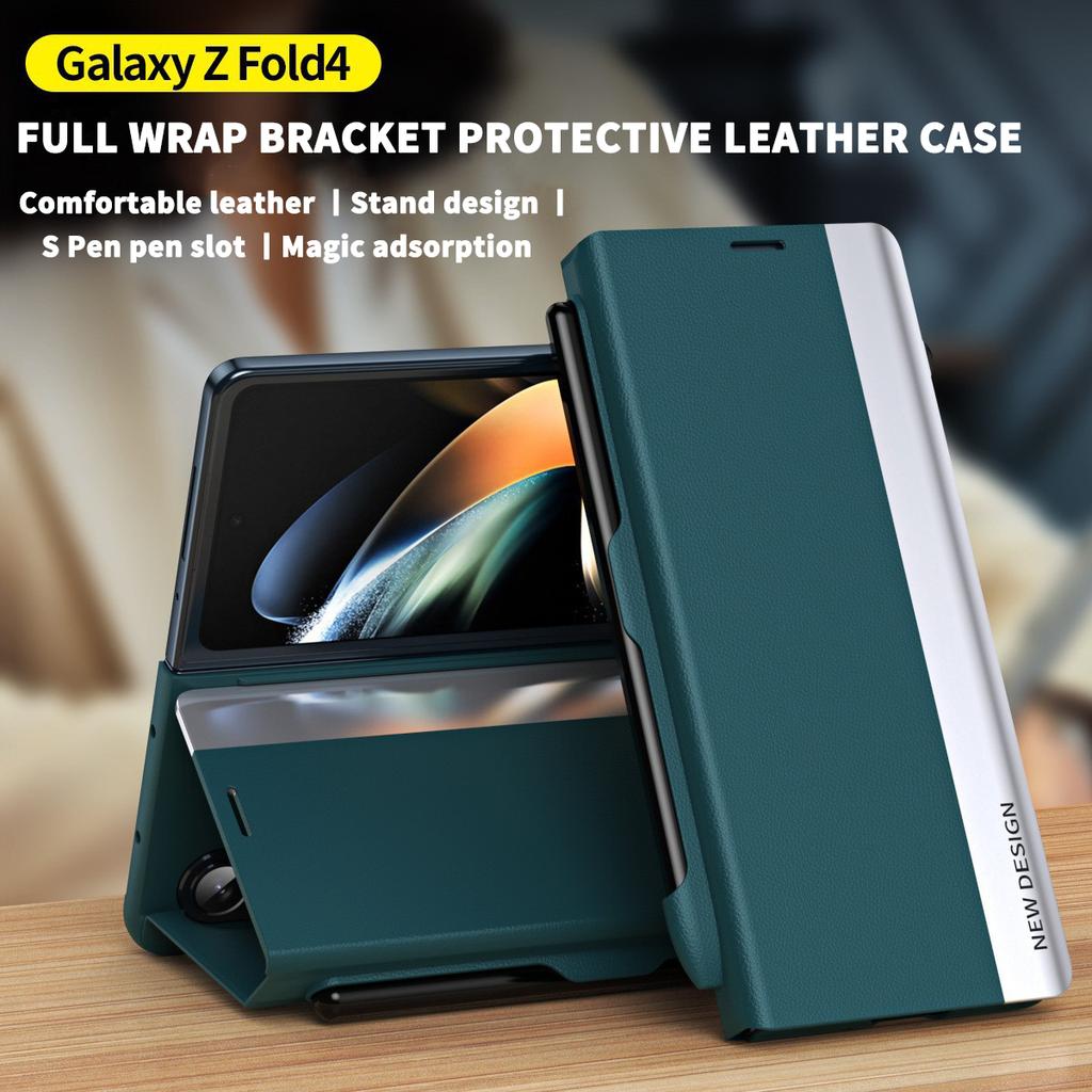 For Samsung Galaxy Z Fold 7 6 5 4 5G Magnetic Flap Leather Holster Pen Slot Case With S PEN Sheath Cover For Z Fold7 Fold6 Fold5