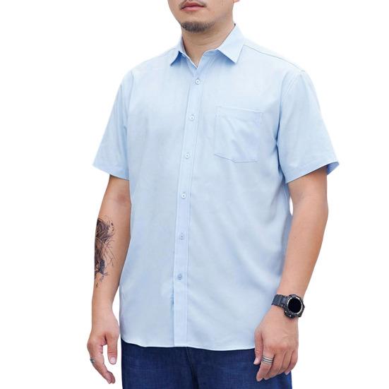 Lapel Short Sleeve Solid Color Plus Size Men Shirt Single Breasted Causal Loose Solid Color Work Shirt Streetwear