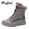 4.5cm Synthetic Leather Down Cloth Women Females Plush Warm Autumn Winter Shoes Snow Ankle Booties Platform Wedge Boots