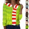 Women's Fashion Casual V-Neck Long Sleeve Decorative Button Christmas Print Top
