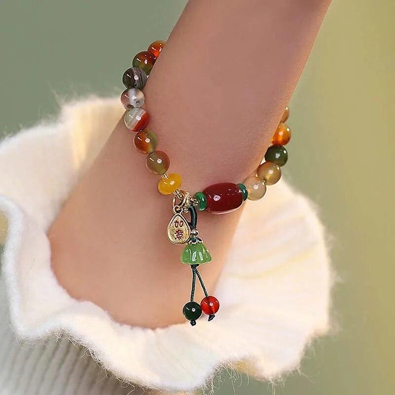 Chinese Style Colorful Beaded Bracelet For Women Vintage Natural Stone Ethnic Handmade Chain Hand Rope Bracelet Jewelry Gift