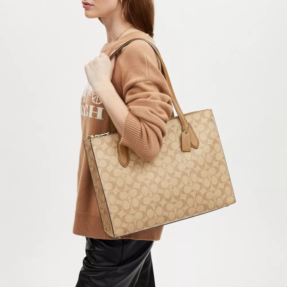 COACH Nina Coated Canvas With Smooth Leather Tote Bag, Shopping Bag, Handbag, Shoulder Bag Large Women's Khaki CL399-IMNLJ