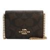 Coach Клатч на цепочке из канваса с кожаной цепочкой, Сумка кросс-боди, Сумка на плечо Мини Женская Темно-коричневая 6650-IMAA8