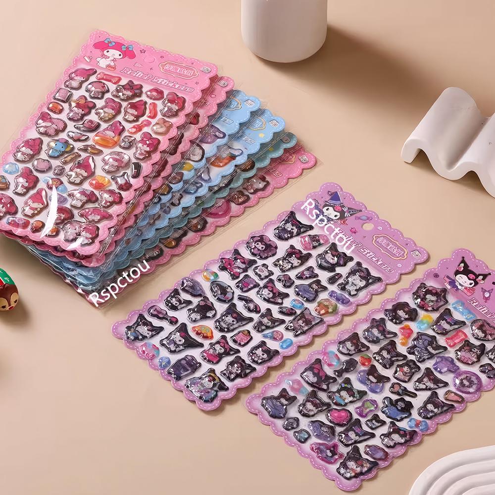 Милые 3D рельефные наклейки серии Sanrio Эстетичные декоративные наклейки Кавайи Синнаморолл Моя Мелоди Куроми Мультяшная наклейка-пузырь Игрушка