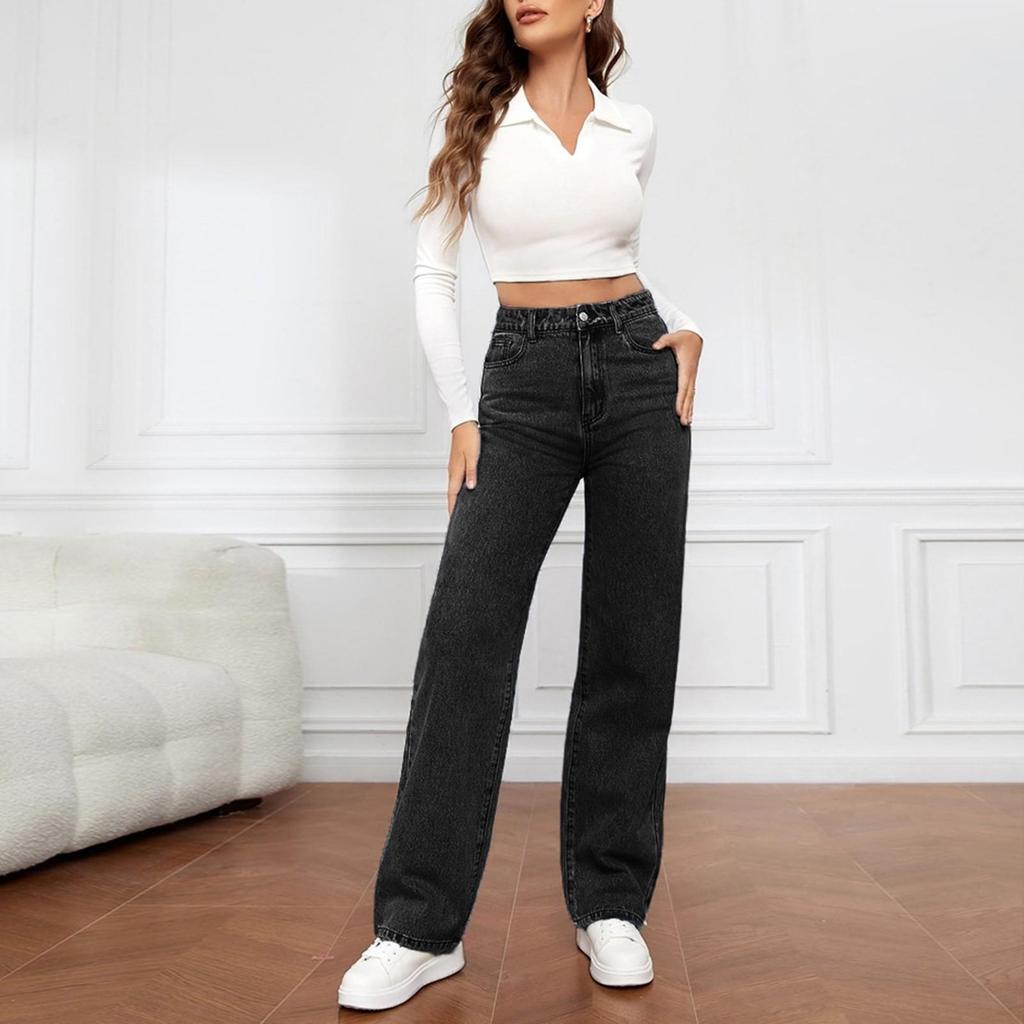 Женские потертые женские джинсы с высокой талией Модные универсальные прямые брюки