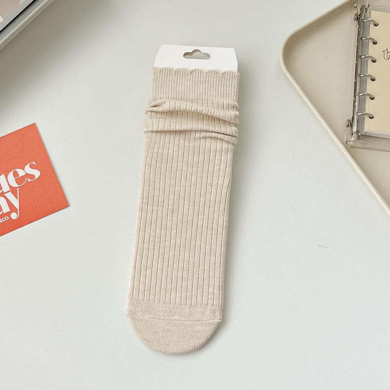 5/10 Pairs Autumn Winter Wool Socks for Women: Mid Calf Socks Fashionable Warm Versatile Pile Socks Solid Color Lace Socks Loose Fit Cashmere Socks